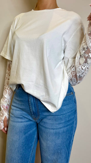 Maglia Maniche in Pizzo Pinker