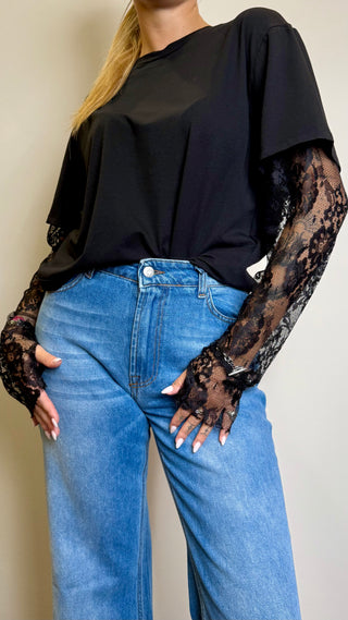 Maglia Maniche in Pizzo Pinker