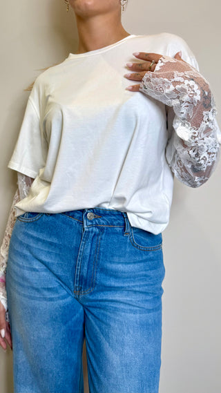 Maglia Maniche in Pizzo Pinker