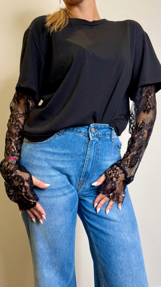 Maglia Maniche in Pizzo Pinker