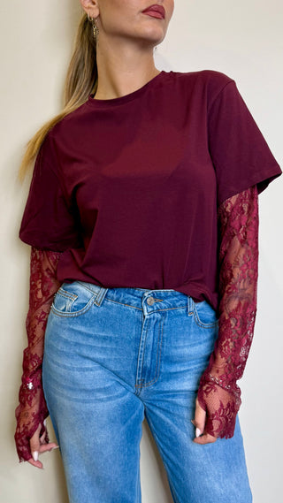 Maglia Maniche in Pizzo Pinker