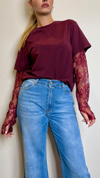 Maglia Maniche in Pizzo Pinker