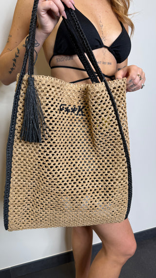 Borsa F**K in rafia da spiaggia