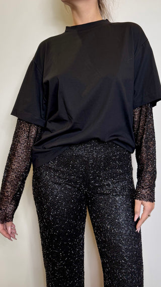 T-shirt Maniche In Paillettes Tensione In