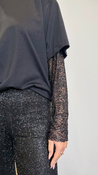 T-shirt Maniche In Paillettes Tensione In